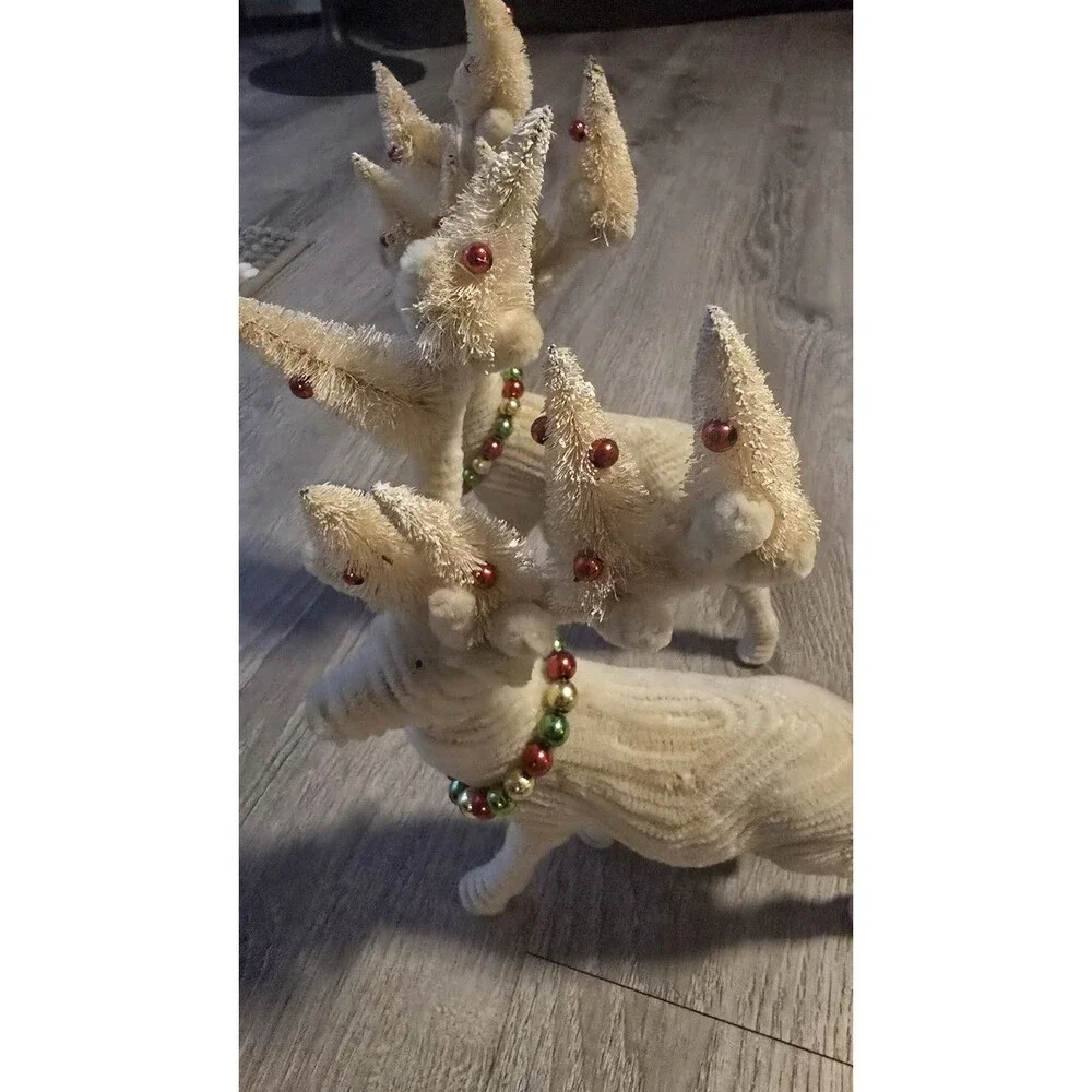 3~ Pottery Barn Chenille Reindeer Christmas bottle brush trees on Antlers